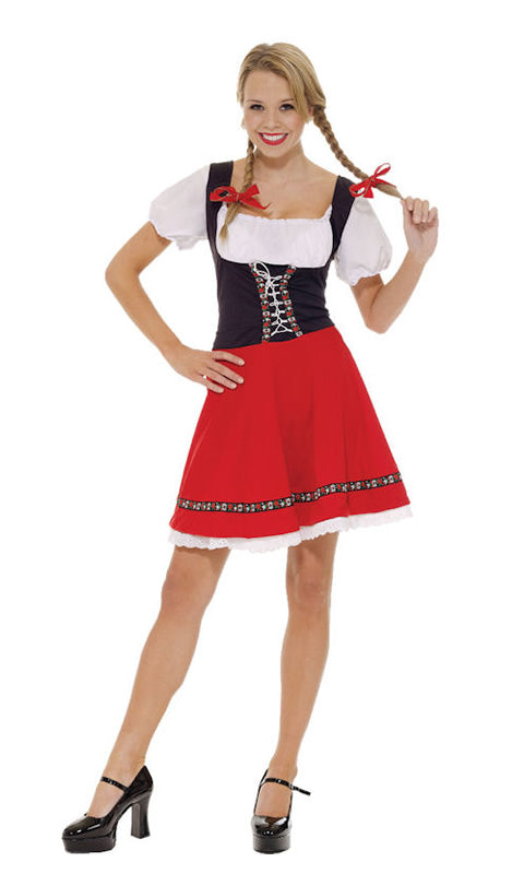 Lace trimmed red Oktoberfest dress