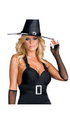 Two shoulder black witch dress with pointy hat and sheer gloves