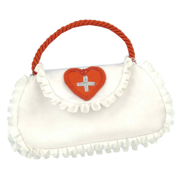 Hospital handbag with red rope handle and love cross emblem