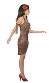 Side of brown animal pattern Jane halter neck dress with arm tie