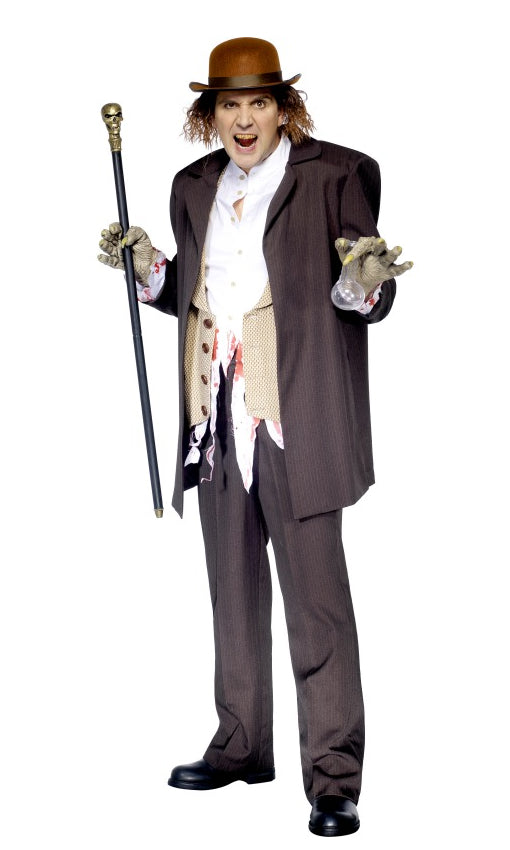 Dr Jekyll transformed costume with hat, monster hands and teeth and beaker