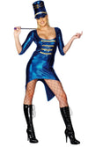 Short blue Majorette army or marching costume with matching hat
