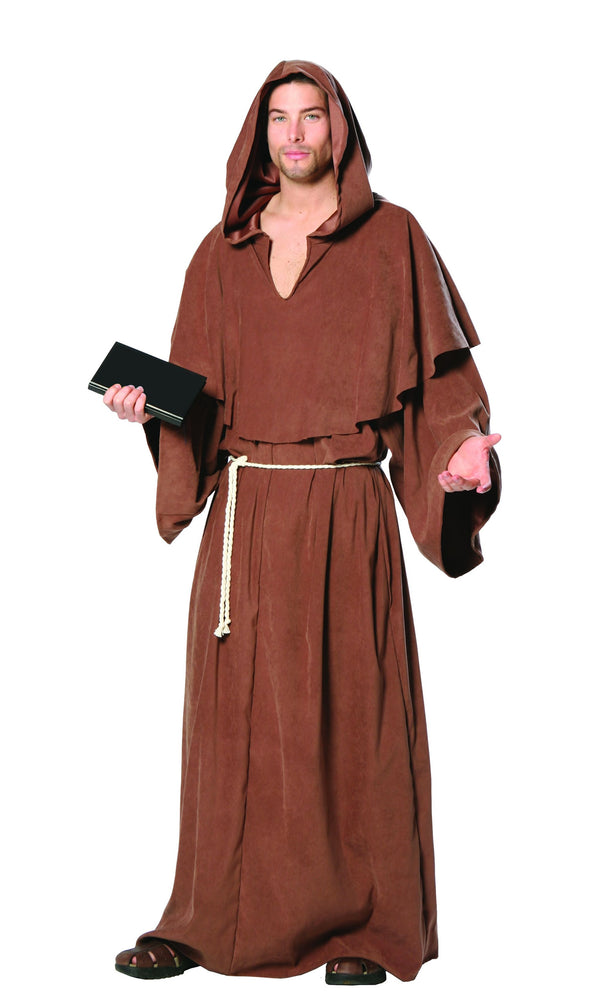 Long brown hooded monks robe with rope belt