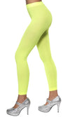 A pair of neon green footless tights, standard size, displayed against a white background.