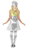 Back of silver and green Oscar Sesame Street dress with headpiece