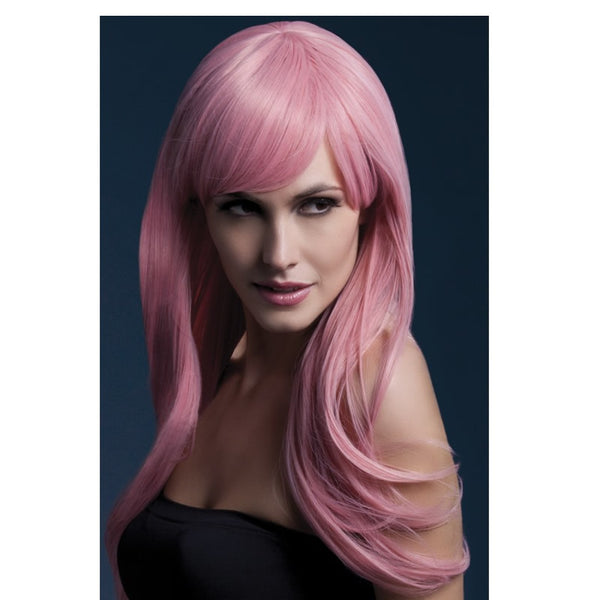 Long pastel pink wig with fringe