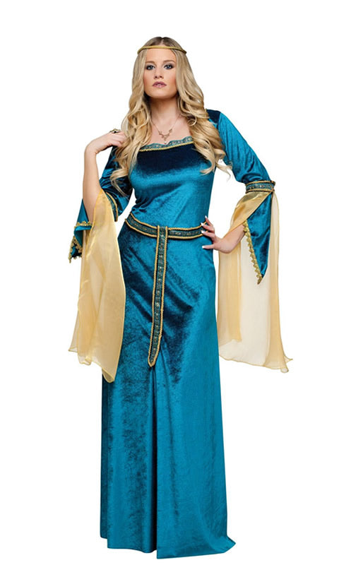 Blue renaissance dress with belt and headband