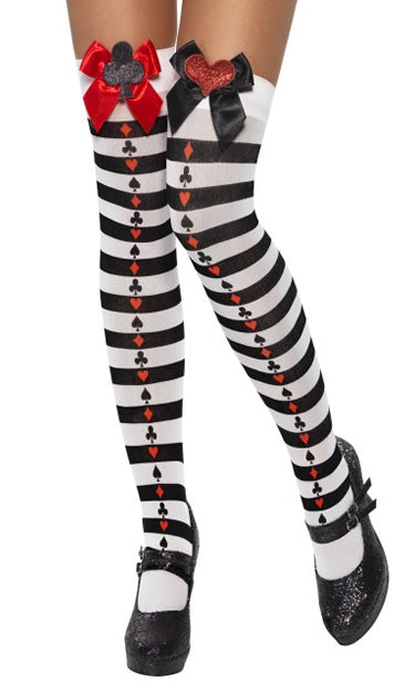Black and white striped stockings with poker patern