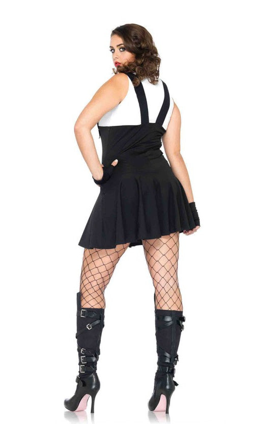 Back of swat dress with buckles and fingerless gloves