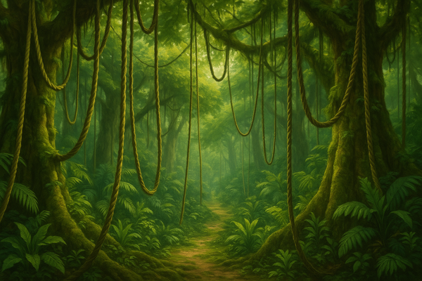 A lush forest with vines for the Tarzan and Jane costume collection