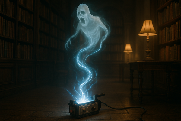 A ghost being sucked into a trap for the Ghostbuster costume collection