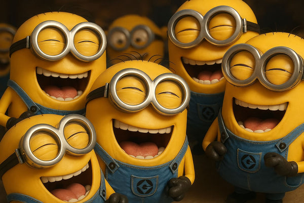 A group of yellow minions laughing for the Despicable Me costume collection