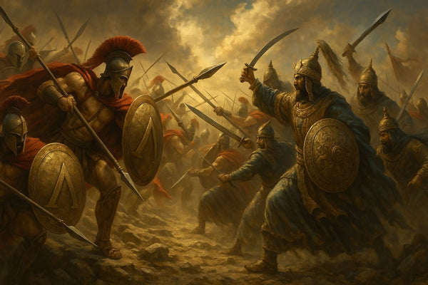 Spartans fighting Persian warriors for the Spartacus costume collection