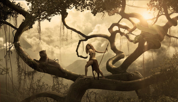 Tarzan and panther in tree
