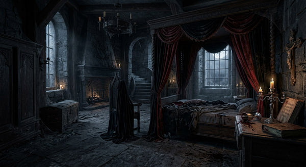 A coffin and cross for the women's vampire costume collection