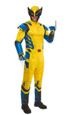 Man wearing a yellow and blue Wolverine costume