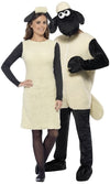 A couple in black and white Shaun the Sheep costumes with head pieces