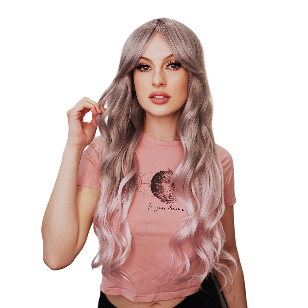 Buy Silver Grey with Light Pink Tips Wavy Long Deluxe Fashion Wig