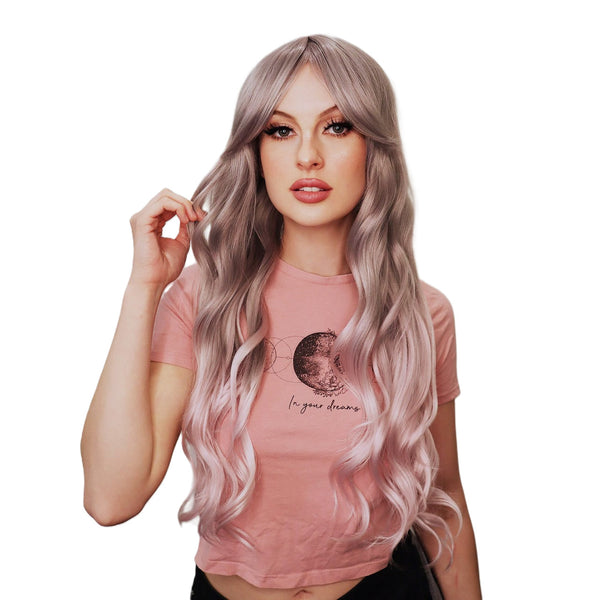 Buy Silver Grey with Light Pink Tips Wavy Long Deluxe Fashion Wig
