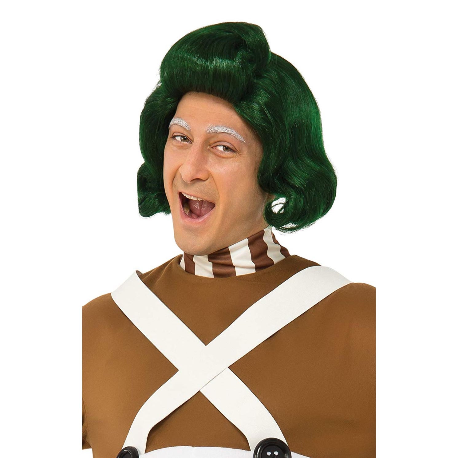 Person wearing a green wig and Oompa Loompa costume
