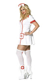 Side of short white nurse dress withred stripes and matching headpiece