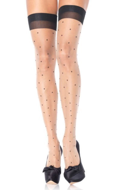 Buy Stockings Sheer Nude with Black Polka Dot