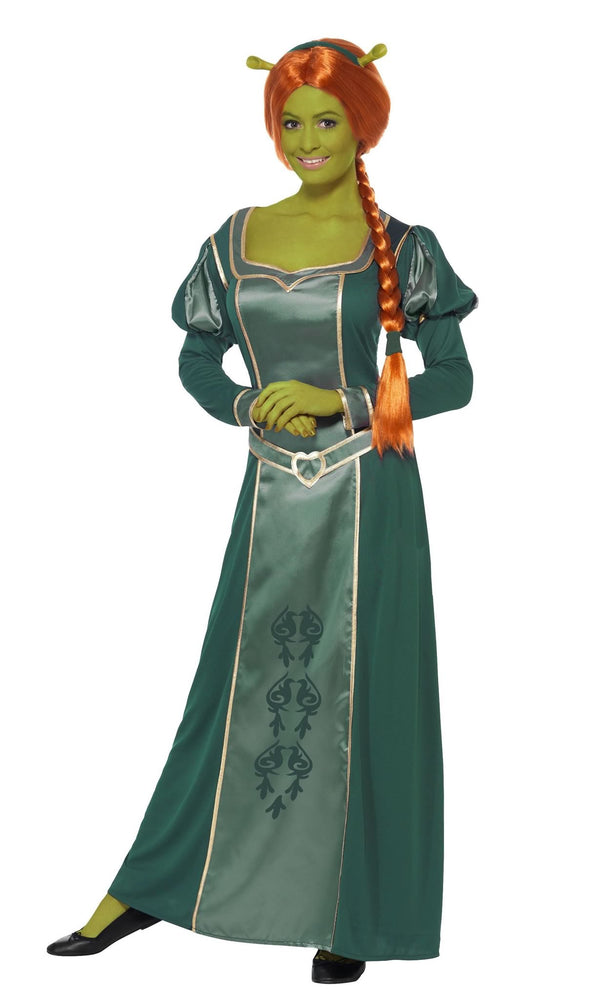 Fiona Shrek long green dress with orange wig and ear headband