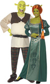 Fiona Shrek long green dress with orange wig and ear headband next to Shrek partner