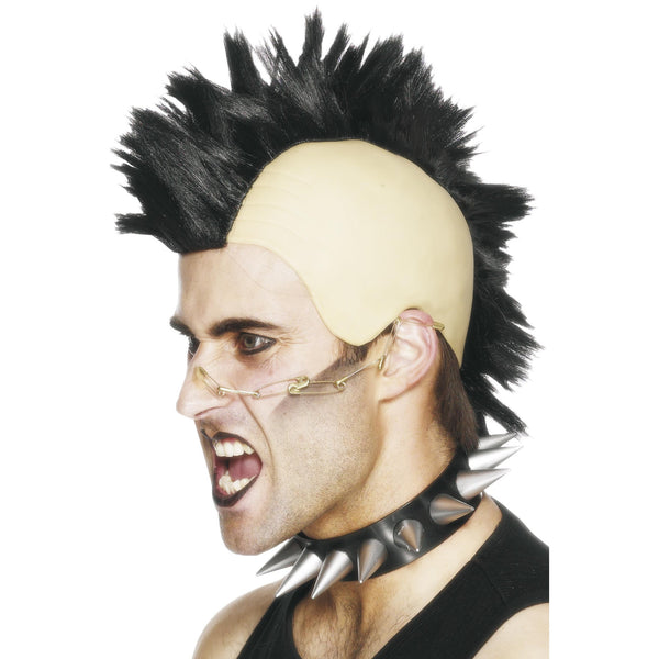 Black punk mohawk wig with skin cap