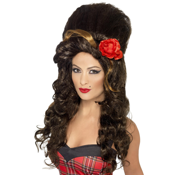 Long brown Amy Winehouse style beehive wig