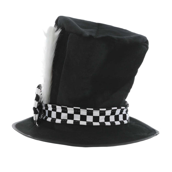 Black top hat with bunny ears and a checkered bow tie
