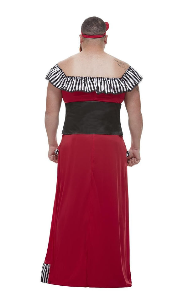 Back of bearded lady dress with beard, headpiece and corset belt