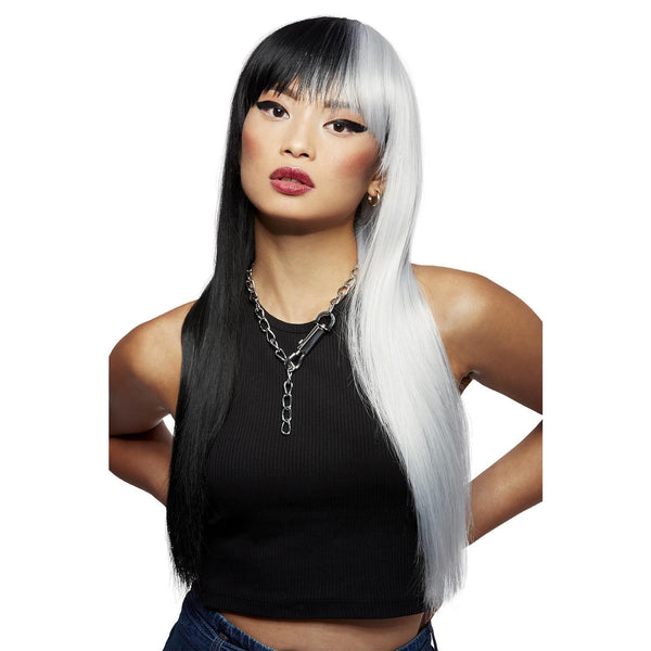 Downtown Diva Wig Deluxe Black and White
