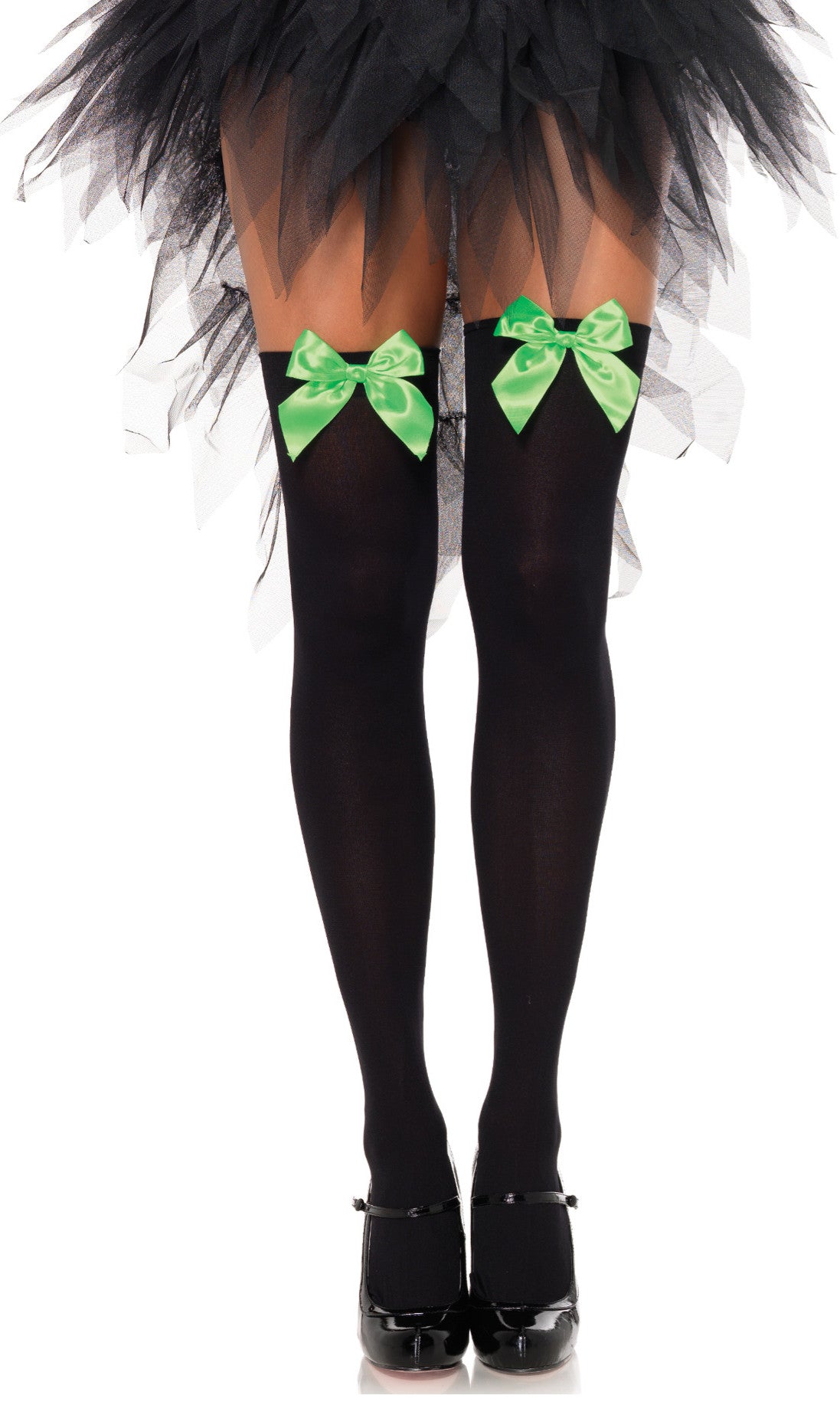 Buy Stockings with Satin Bow Black-Neon Green