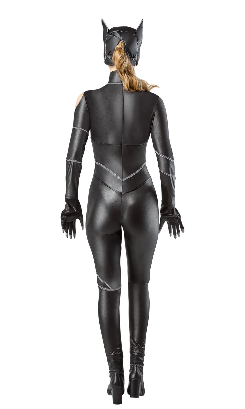 Back of black Cat Woman costume with mask