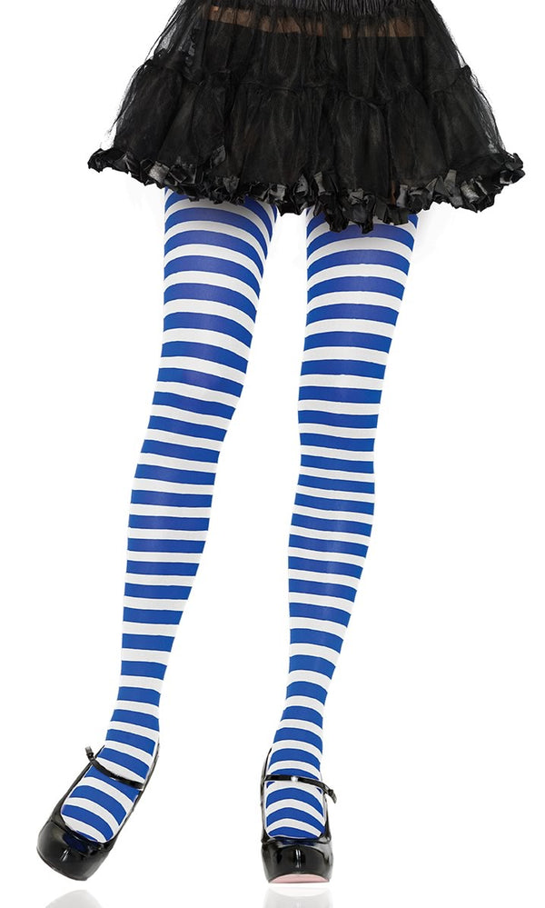 Striped blue and white tights