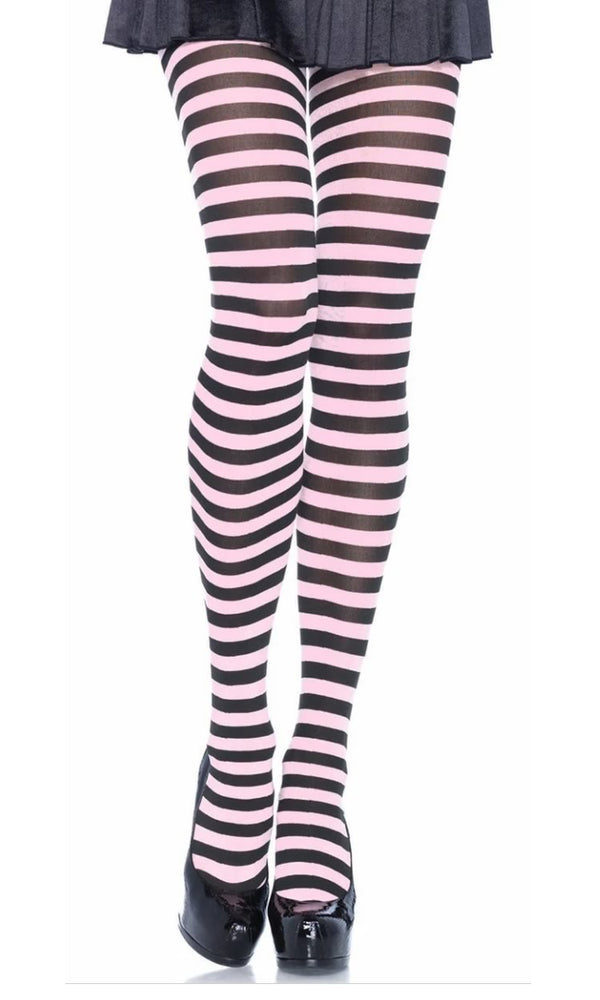Striped light pink and white tights