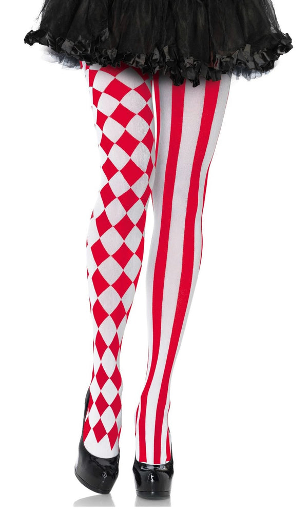 Red and white Harlequin tights