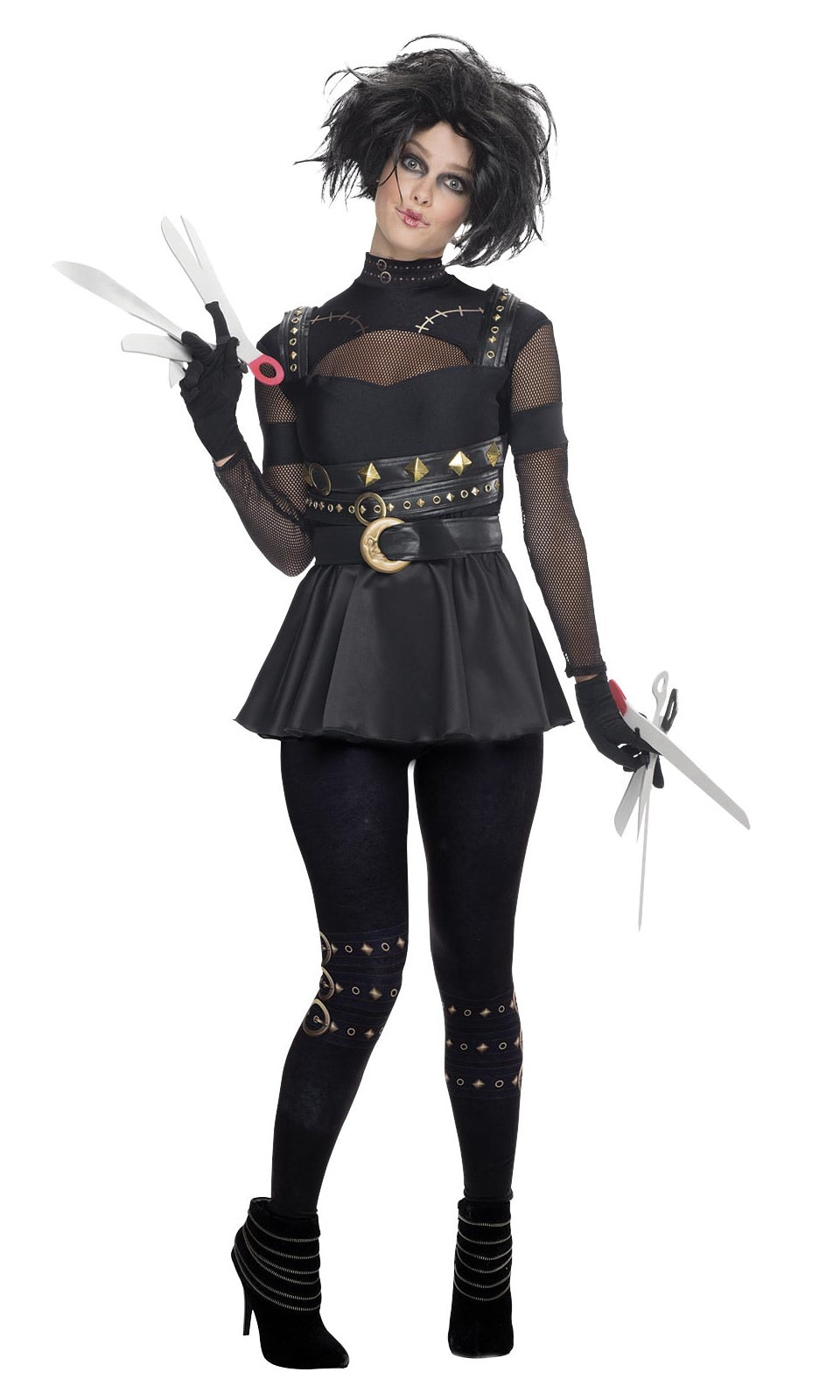 Miss Scissorhands dress with printed leggings, scissor hands and black wig