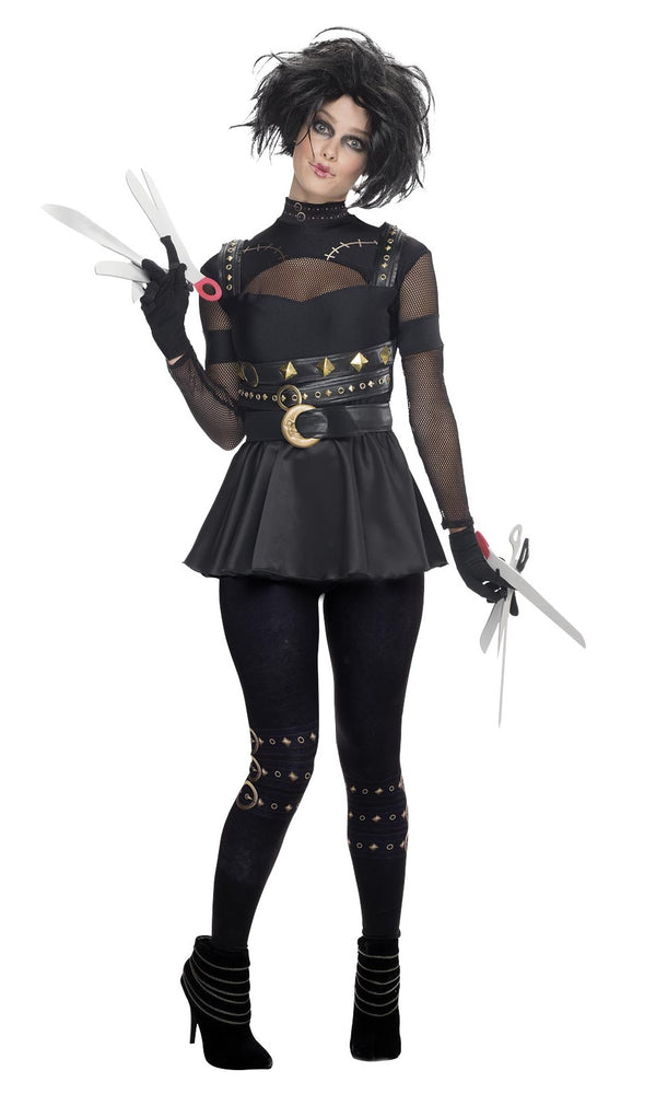 Miss Scissorhands dress with printed leggings, scissor hands and black wig