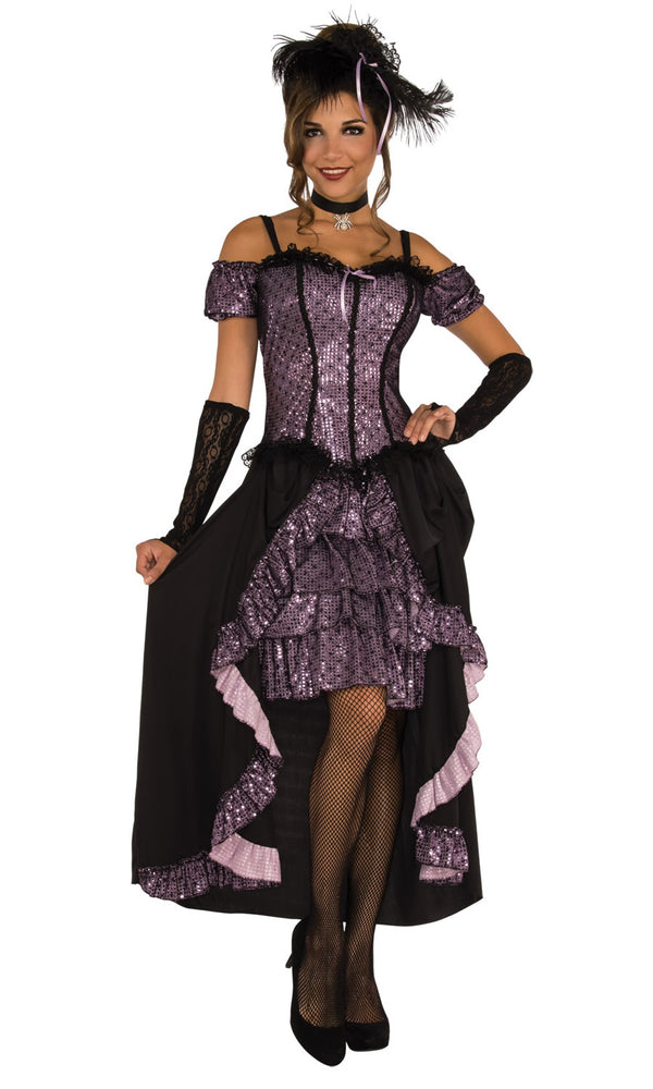 Black and purple cabaret dress with choker and headpiece