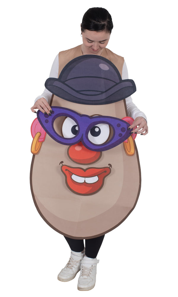 A woman wearing a Mr. Potato Head costume