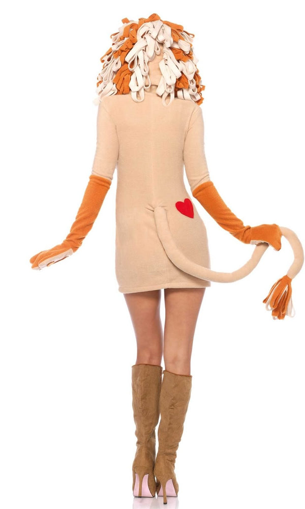Back of short hooded lion dress with mitten paws and tail