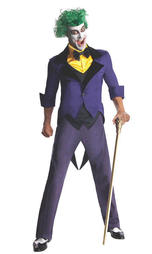 Purple Joker costume with attached vest front and bowtie