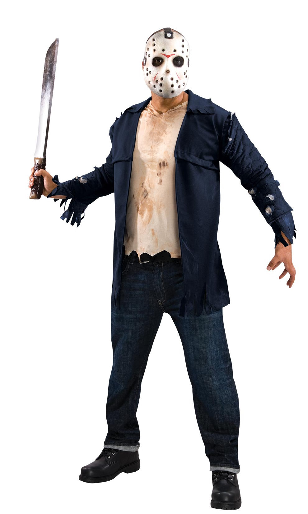 Jason Vorhees Friday 13th costume with foam mask and jacket with shirt front
