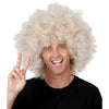 Man wearing a large blonde afro wig