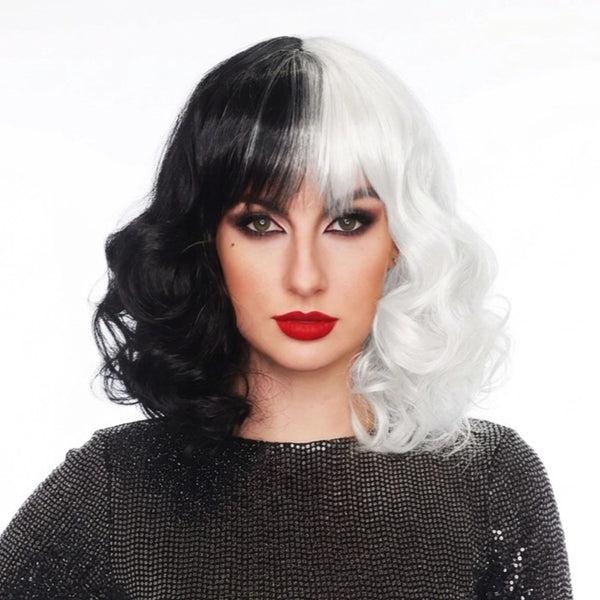 Half Black Half White Curls Wig