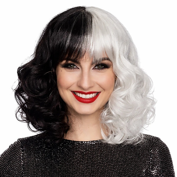 Half Black Half White Curls Wig