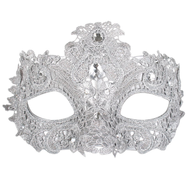Silver lace eye mask with crystals