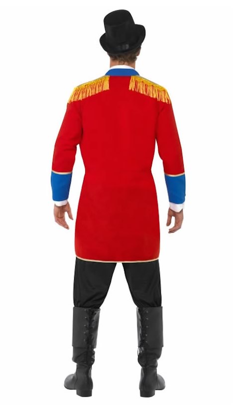 Back of red ring master jacket with hat
